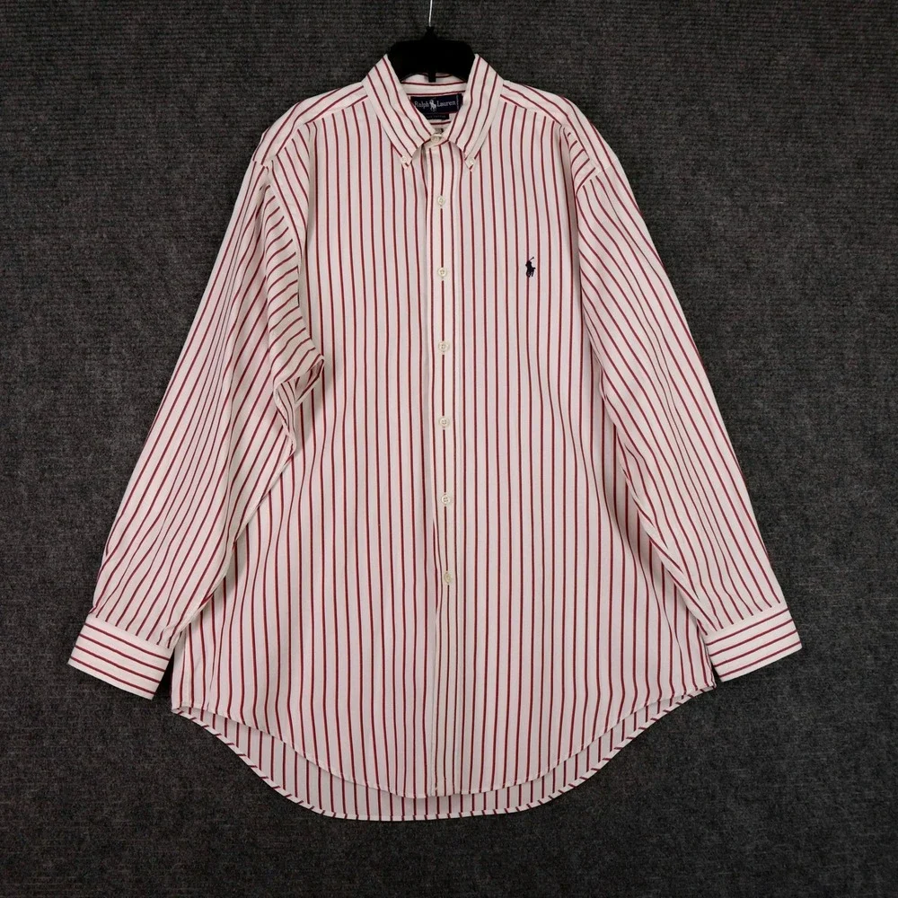 Ralph‎ Lauren Blake Mens 16 32 Button Down Oxford Shirt White Red Blue Stripe